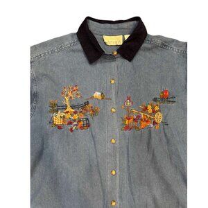 Casey & Max Embroidered Denim Barn Jacket Shirt – Size Large – Oversized Fit